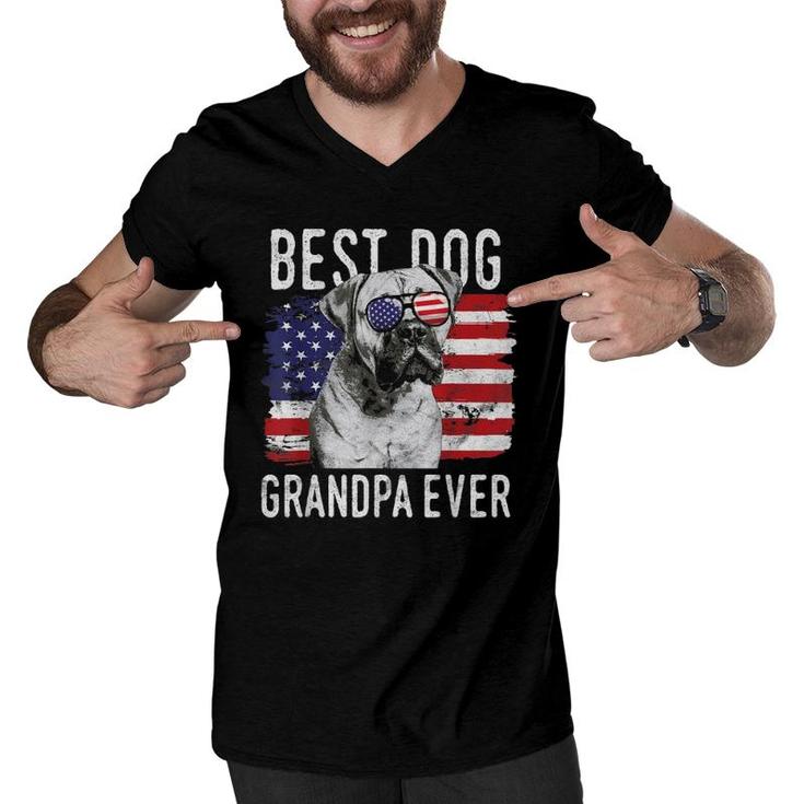 Mens American Flag Best Dog Grandpa Ever Mastiff Usa Men V-Neck Tshirt