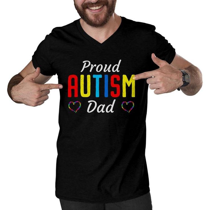 Mens Autism Awareness Proud Autistic Dad Cute Puzzle Piece Father Men V-Neck Tshirt