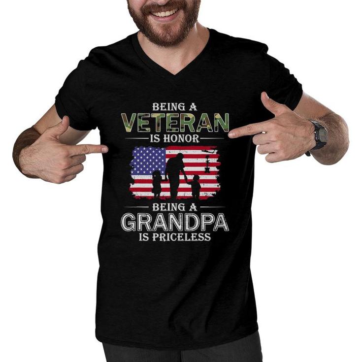 Mens Being A Veteran Is Honor Grandpa Is Priceless Men V-Neck Tshirt