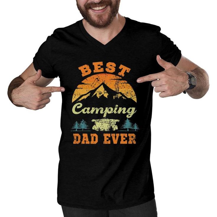 Mens Best Camping Dad Ever Funny Camper Father Vintage Men V-Neck Tshirt