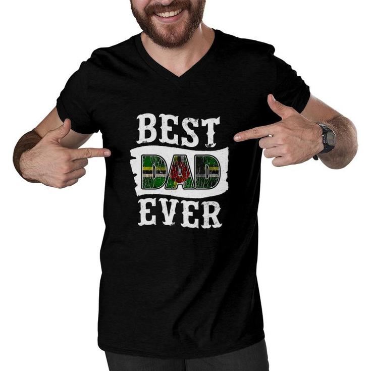 Mens Best Dad Ever Father's Day Dominica Flag Dominican Men V-Neck Tshirt