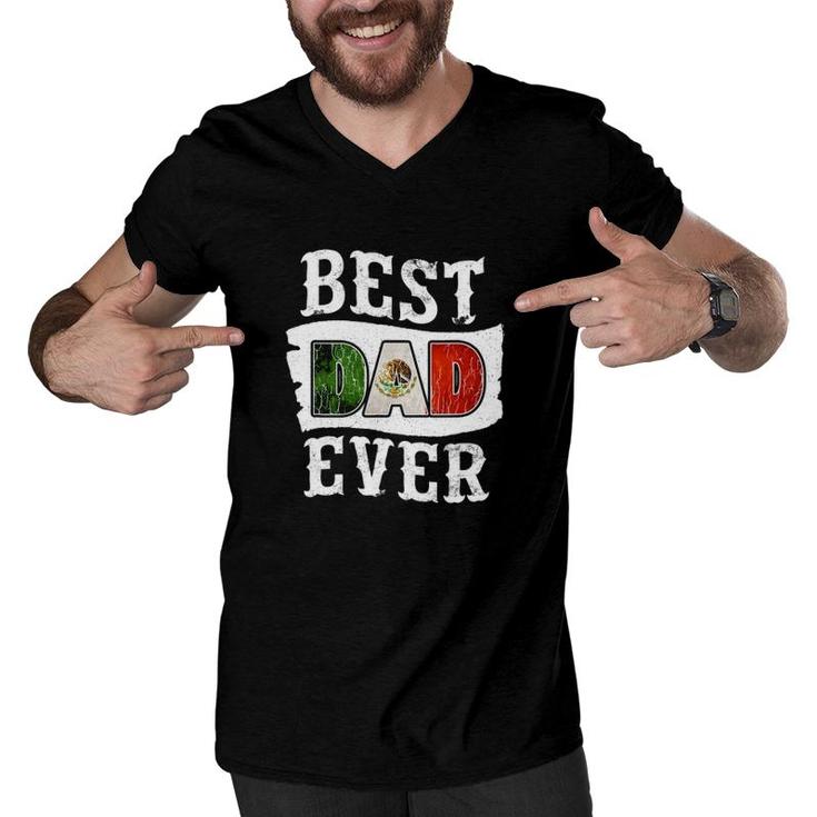Mens Best Dad Ever Father's Day Mexican Flag Mexico Men V-Neck Tshirt