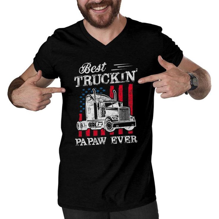 Mens Best Truckin Papaw Ever Big Rig Trucker Father's Day Gift Men V-Neck Tshirt