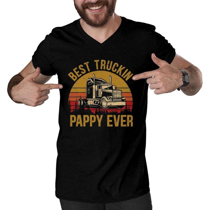 Mens Best Truckin Pappy Ever Big Rig Trucker Father's Day Men V-Neck Tshirt