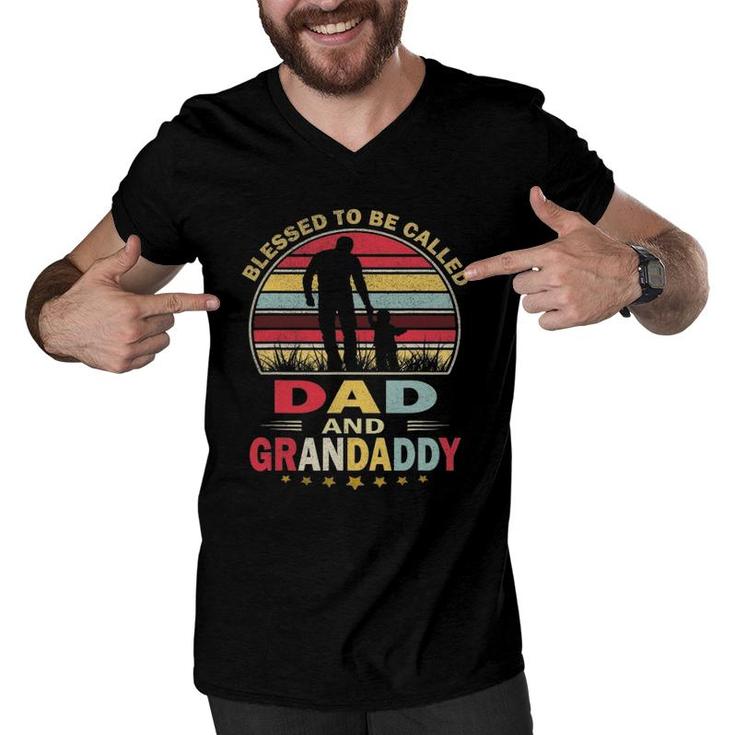 Mens Blessed To Be Called Dad And Grandaddy Vintage Father's Day Men V-Neck Tshirt
