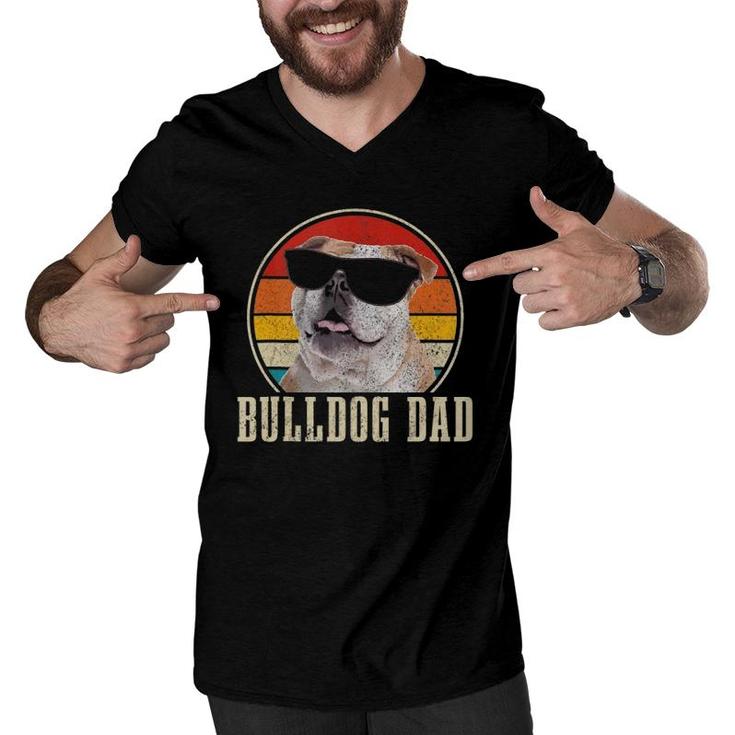 Mens Bulldog Dad Funny Vintage Sunglasses Dog English Bulldog  Men V-Neck Tshirt