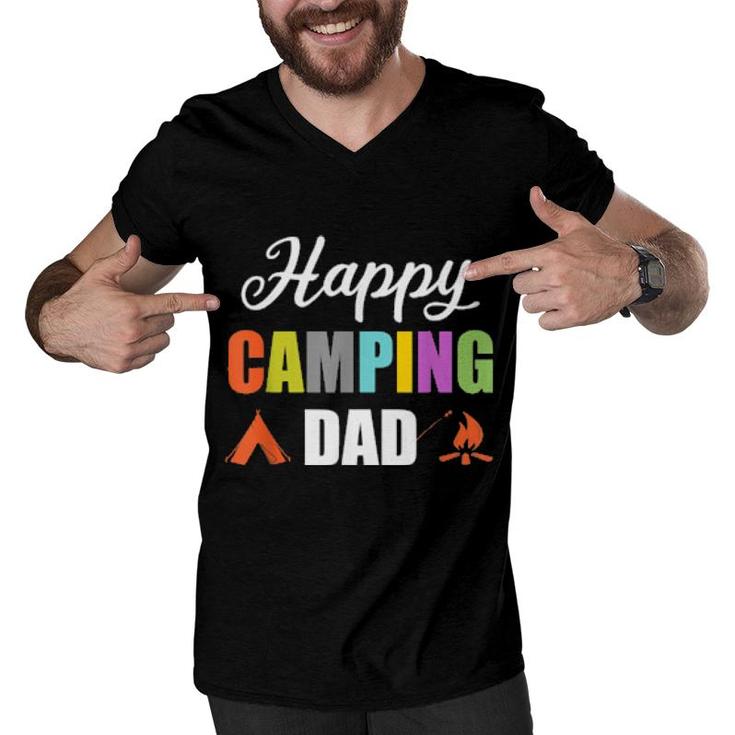 Mens Campfire Tent Camper Dad Father Happy Camping  Men V-Neck Tshirt