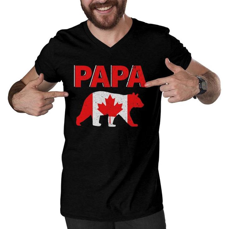Mens Canada Flag Papa Bear Funny Canadian Dad Father's Day Gift Men V-Neck Tshirt