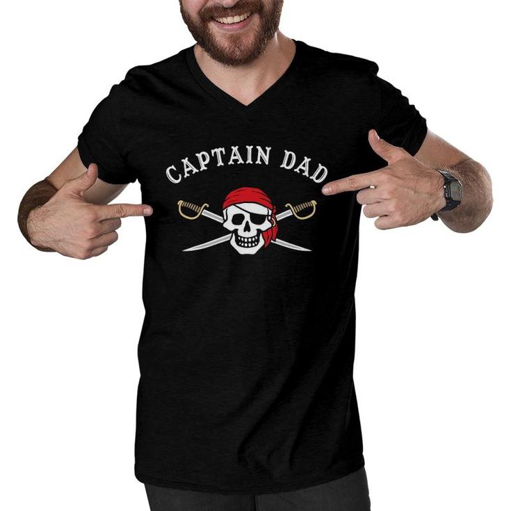 Mens Captain Dad Funny Pirate Men V-Neck Tshirt