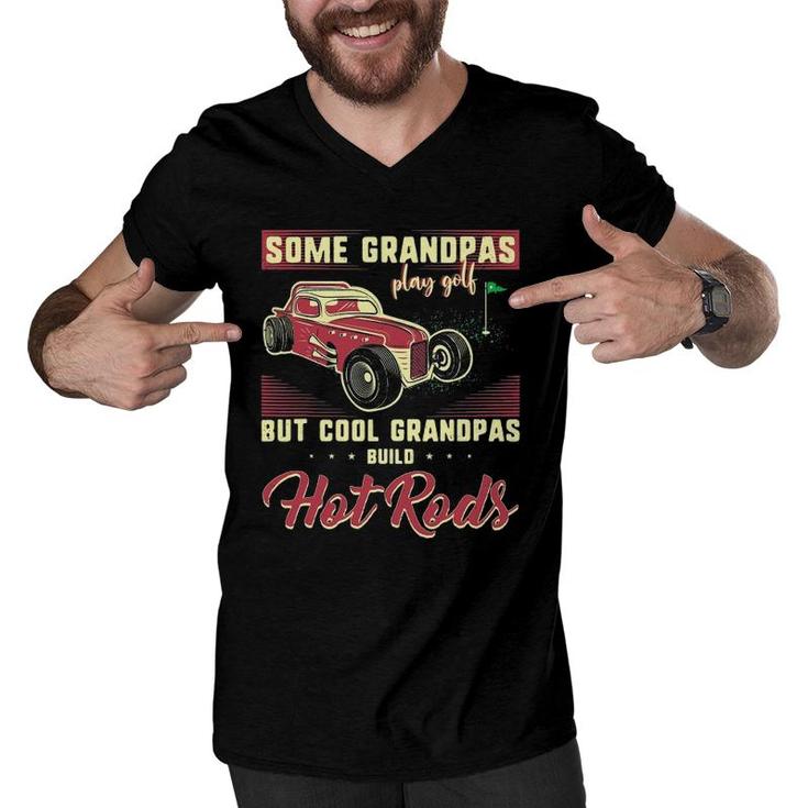 Mens Cool Grandpas Build Hot Rods Vintage Car Papaw Mechanic Papa Men V-Neck Tshirt