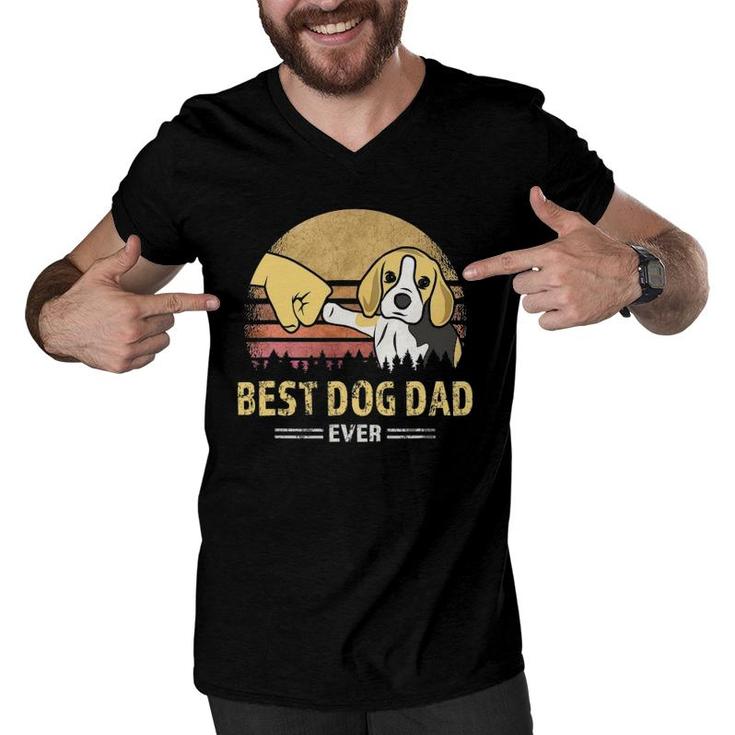 Mens Cute Best Beagle Dad Ever Retro Vintage Puppy Lover Design Men V-Neck Tshirt