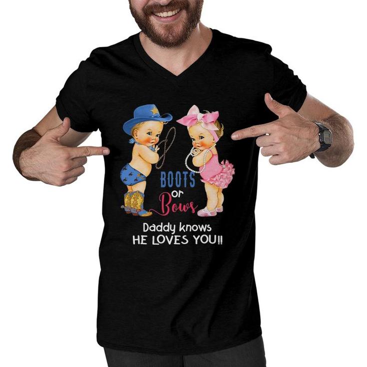 Mens Cute Boots Or Bows Daddy Knows He Loves You Men V-Neck Tshirt