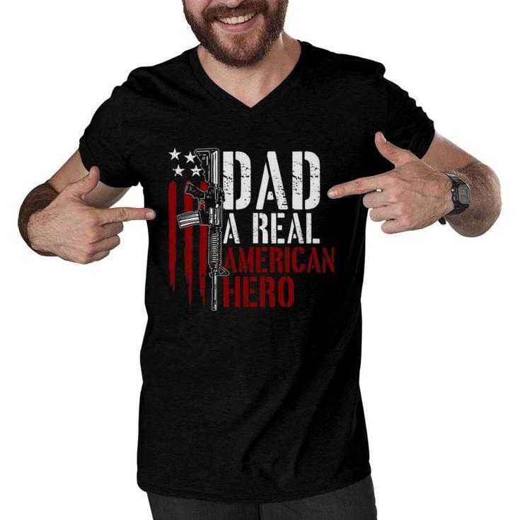 Mens Dad A Real American Hero Daddy Gun Rights Ar-15 Ver2 Men V-Neck Tshirt