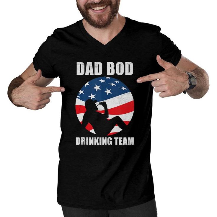 Mens Dad Bod Drinking Team American Us Flag Vintage Father's Day  Men V-Neck Tshirt