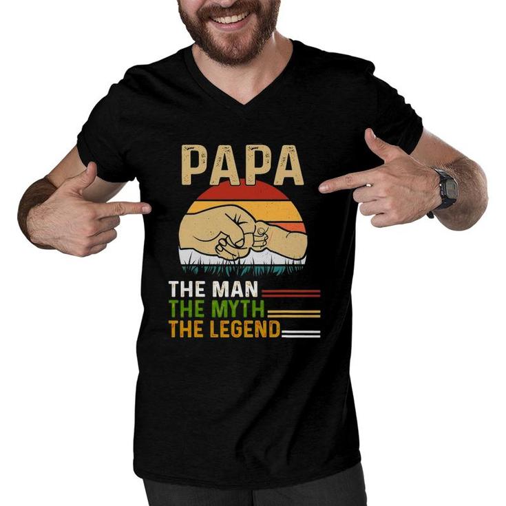 Mens Dad For Father's Day Man-Myth The Legend Funny Papa Men V-Neck Tshirt