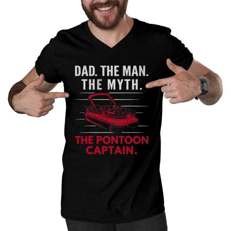 Mens Dad Man Myth Pontoon Captain Pontooning Boating Boat Men V-Neck Tshirt