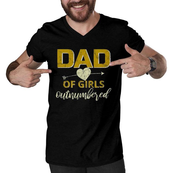 Mens Dad Of Girls Outnumbered Girl Dad With Daughter Father's Day Men V-Neck Tshirt