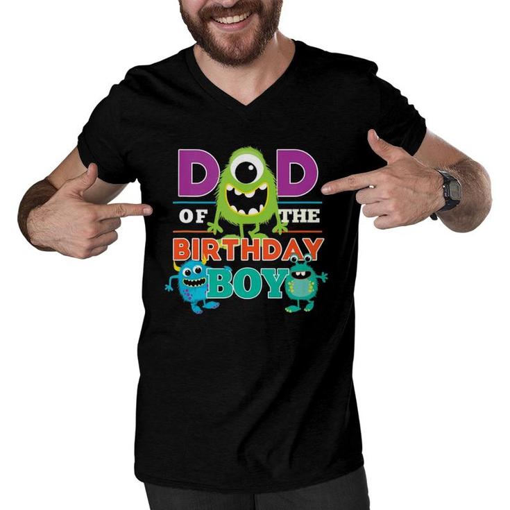 Mens Dad Of The Birthday Boy Silly Monsters Themed Daddy Party  Men V-Neck Tshirt