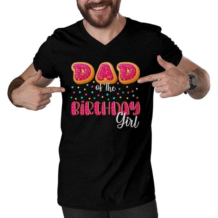 Mens Dad Of The Birthday Girl Donut Family Matching Birthday Men V-Neck Tshirt