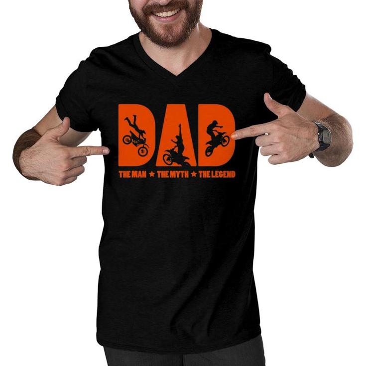 Mens Dad The Man The Myth The Legend Gift For Motocross Lovers Men V-Neck Tshirt