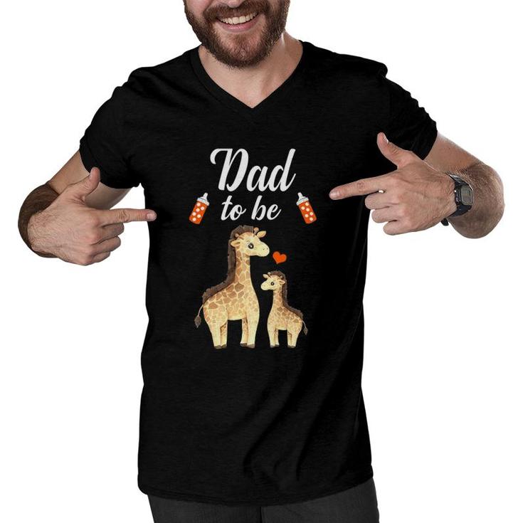 Mens Dad To Be Giraffe Baby Shower Cute Animal Men V-Neck Tshirt