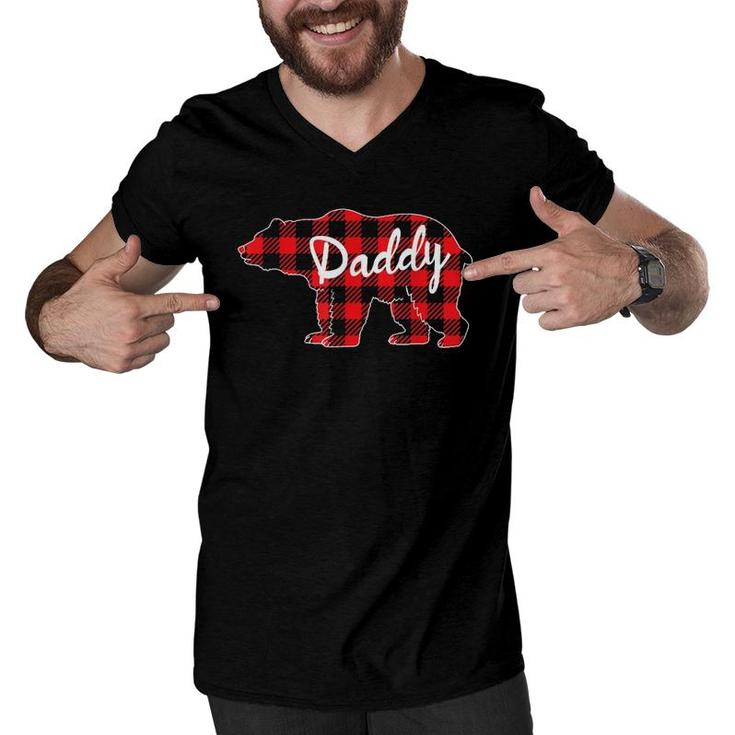 Mens Daddy Bear Buffalo Plaid Family Matching Father's Day Men V-Neck Tshirt