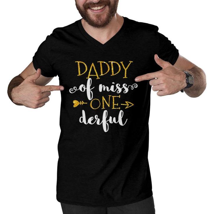 Mens Daddy Of Miss Onederful  Cute Dad 1St Birthday Of Girl Men V-Neck Tshirt