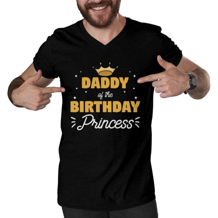 Mens Daddy Of The Birthday Princess Funny Family Girls Party Men V-Neck Tshirt