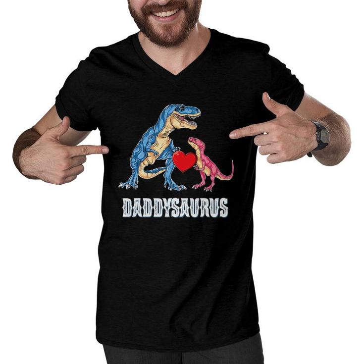 Mens Daddy Saurus Rex Daddysaurus Dad Fathers Day Gift Men V-Neck Tshirt