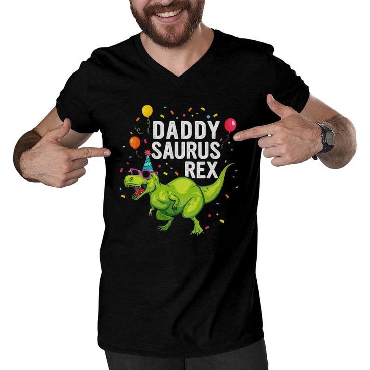 Mens Daddysaurusrex Dinosaur Daddy Family Matching Men V-Neck Tshirt