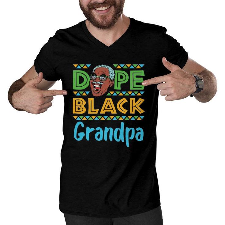 Mens Dope Black Grandpa African American Melanin Father's Day Men V-Neck Tshirt