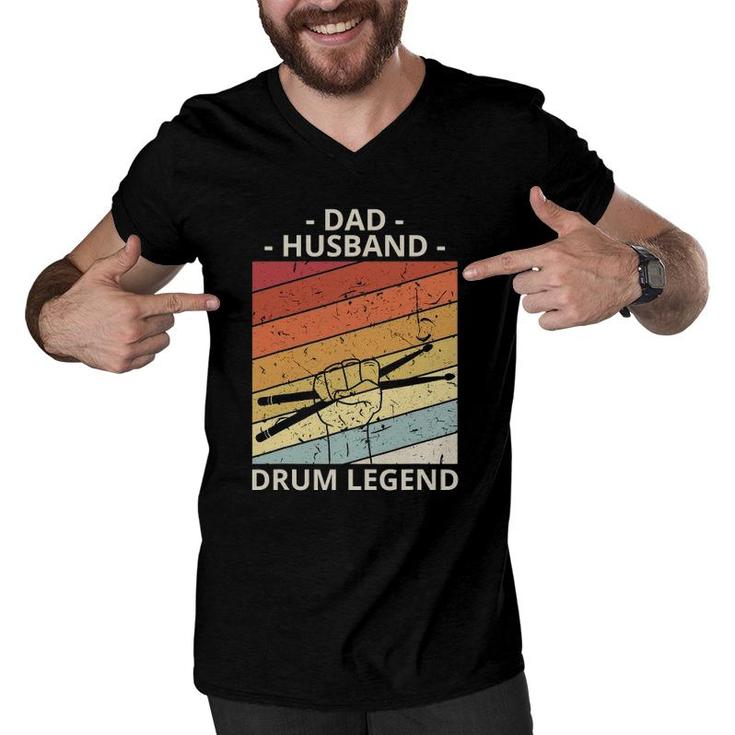 Mens Drummer Dad Gifts Dad Husband Drum Legend Men V-Neck Tshirt