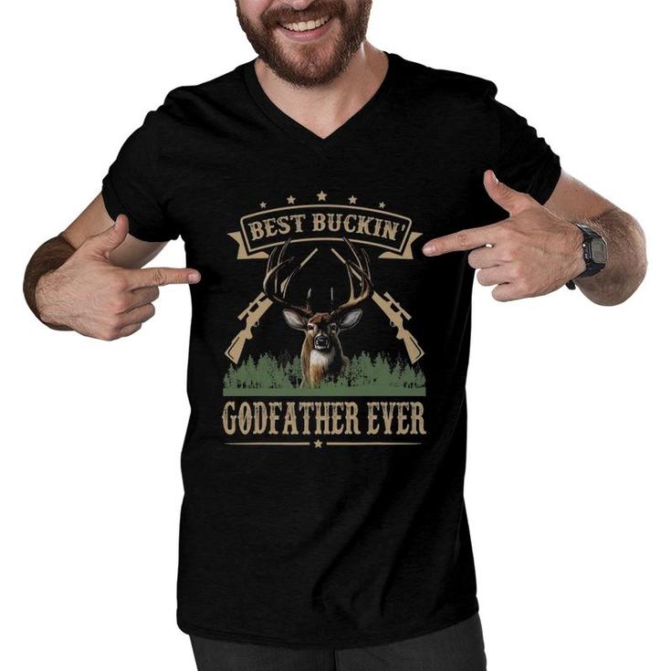 Mens Fathers Day Best Buckin' Godfather Ever Deer Hunting Bucking Men V-Neck Tshirt