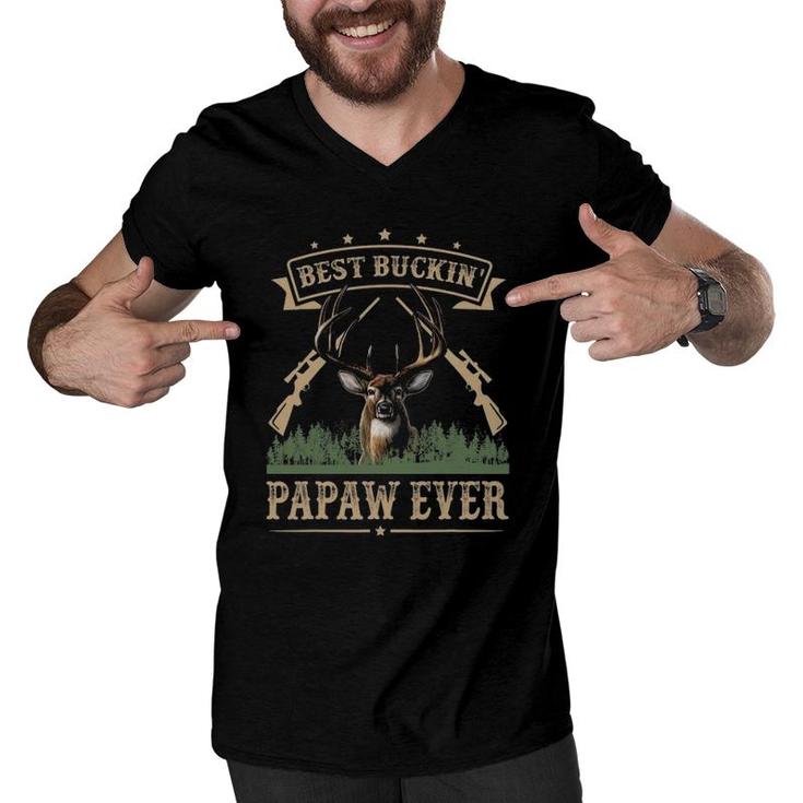 Mens Fathers Day Best Buckin' Papaw Ever Deer Hunting Bucking Men V-Neck Tshirt