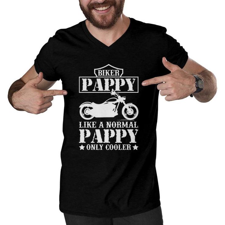 Mens Fathers Day Like A Normal Biker Pappy Only Cooler Motorcycle Men V-Neck Tshirt