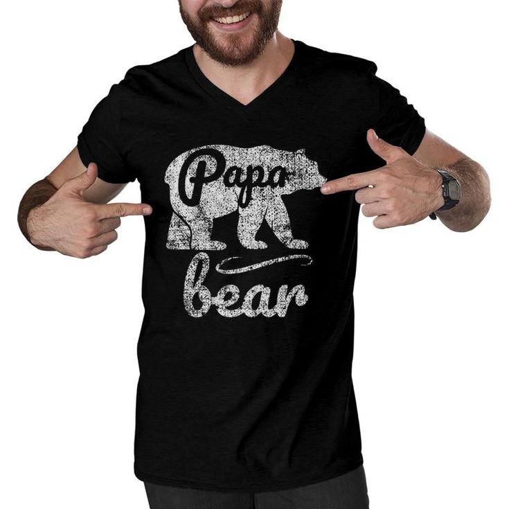 Mens Fathers Day Papa Bear Distressed Men V-Neck Tshirt