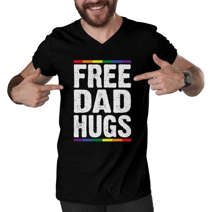 Mens Free Dad Hugs Lgbt Supports Happy Pride Month Men V-Neck Tshirt
