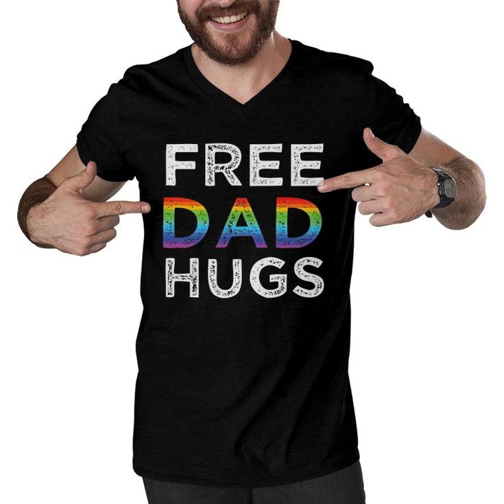 Mens Free Dad Hugs Lgbtq Pride Rainbow Men V-Neck Tshirt