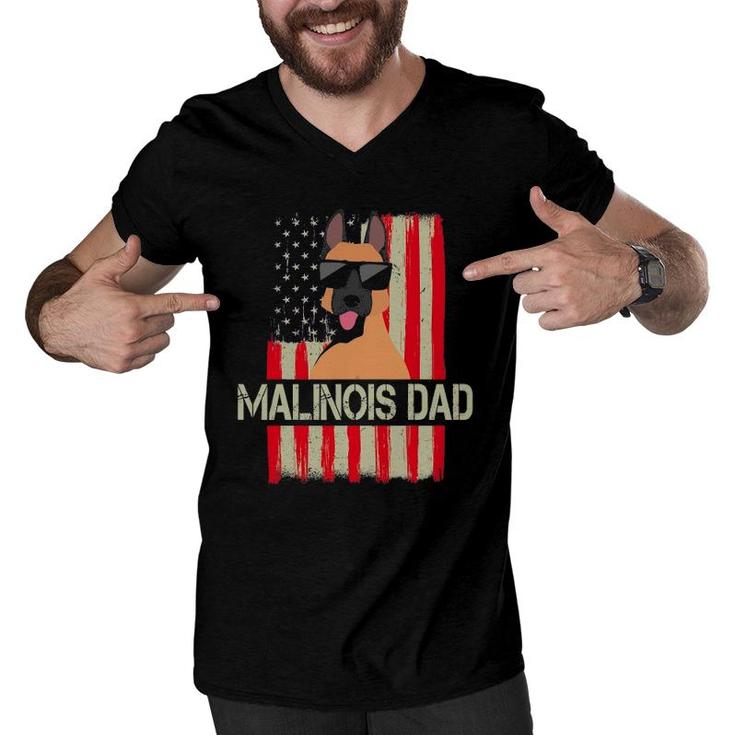 Mens Funny Belgian Malinois Dad American Flag 4Th Of July Men V-Neck Tshirt