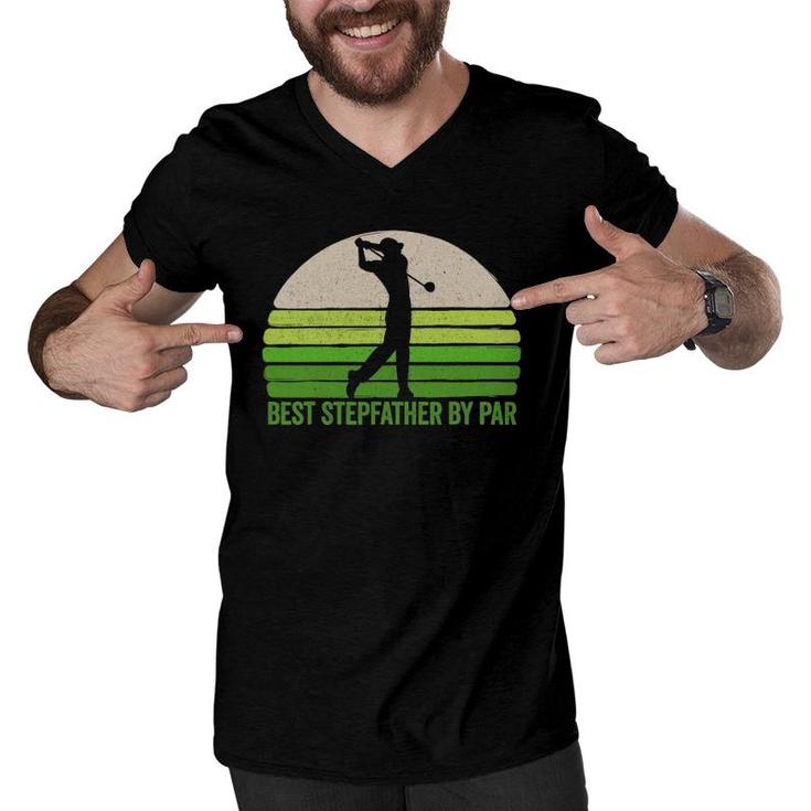Mens Funny Best Stepdad By Par Golf Apparel Father's Day Vintage Men V-Neck Tshirt
