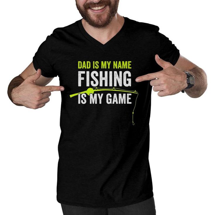 Mens Funny Fishing Gift For Dad Who Loves To Fish Fishing Pole  Men V-Neck Tshirt