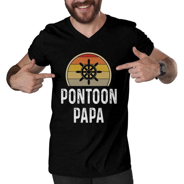 Mens Funny Pontoon Papa  Boat Owner Gifts Grandpa Dad Retro Men V-Neck Tshirt