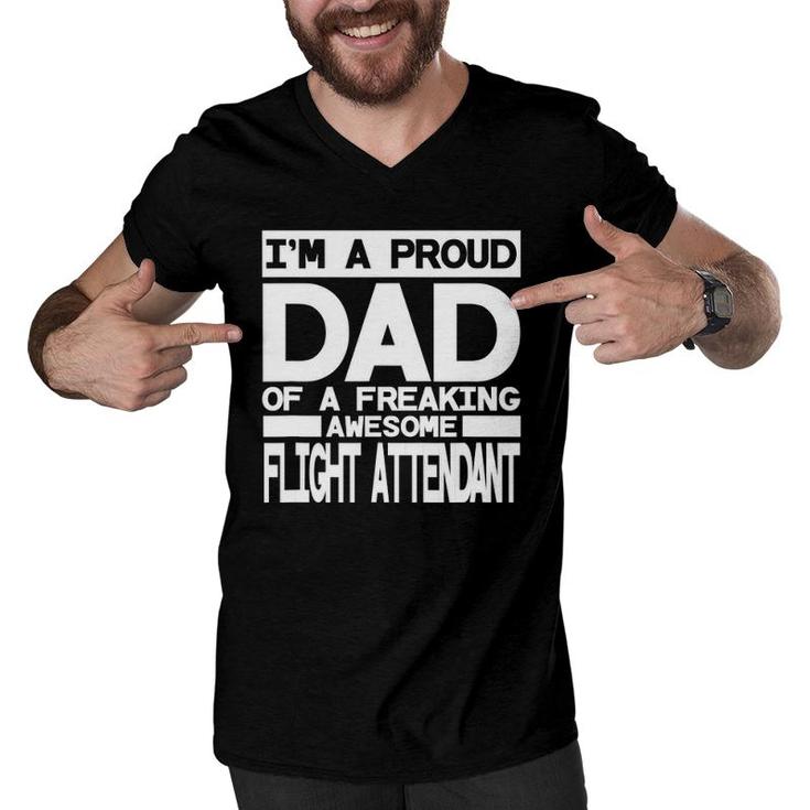 Mens Funny Proud Dad Flight Attendant Gift Men V-Neck Tshirt