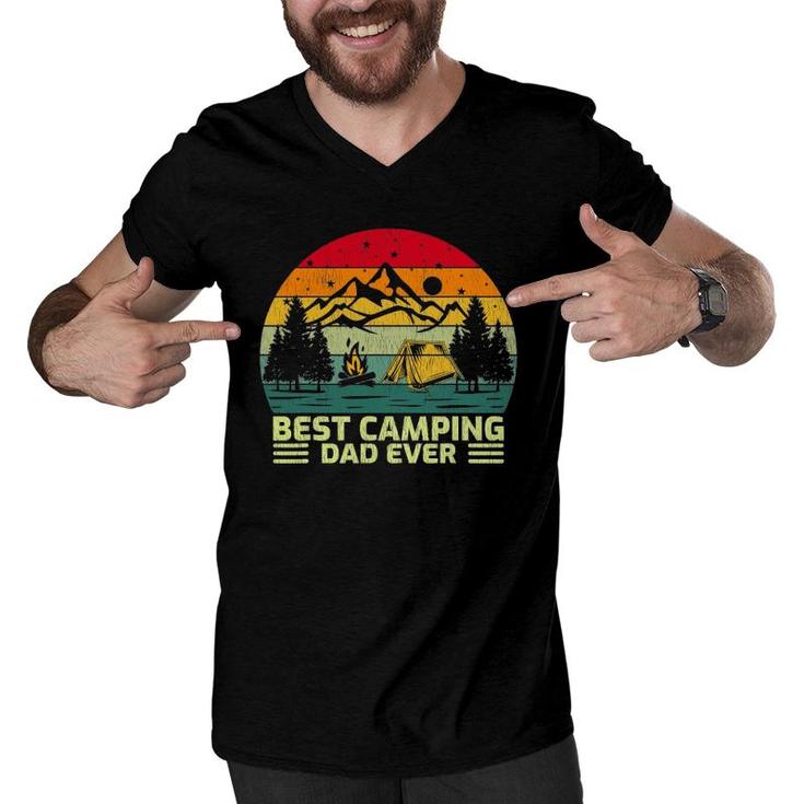 Mens Funny Vintage Best Camping Dad Ever Father's Day Men V-Neck Tshirt