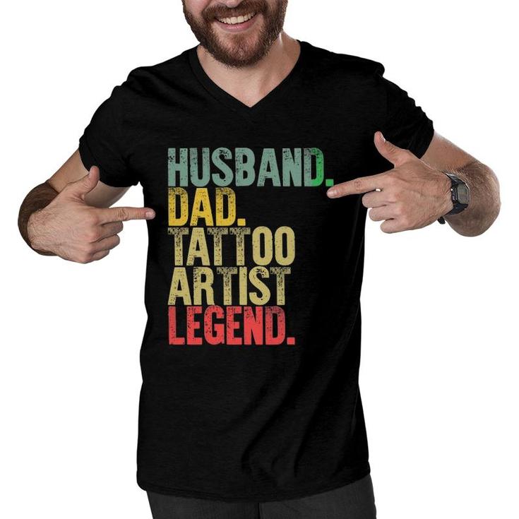 Mens Funny Vintage  Husband Dad Tattoo Artist Legend Retro Men V-Neck Tshirt