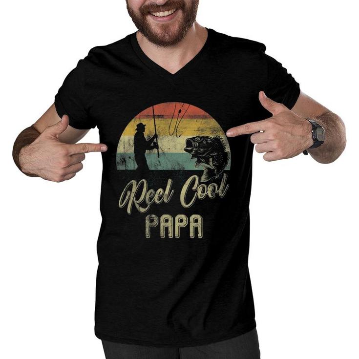 Mens Funny Vintage Reel Cool Papa Fish Fishing Father's Day Men V-Neck Tshirt