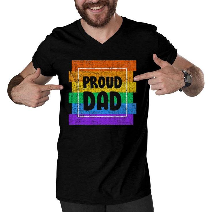 Mens Gay Pride Proud Dad Father Partner Lgbtq Men V-Neck Tshirt