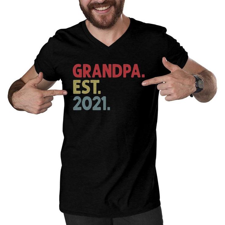 Mens Grandpa Est 2021 Gift For Grandfather To Be Established 2021 Ver2 Men V-Neck Tshirt