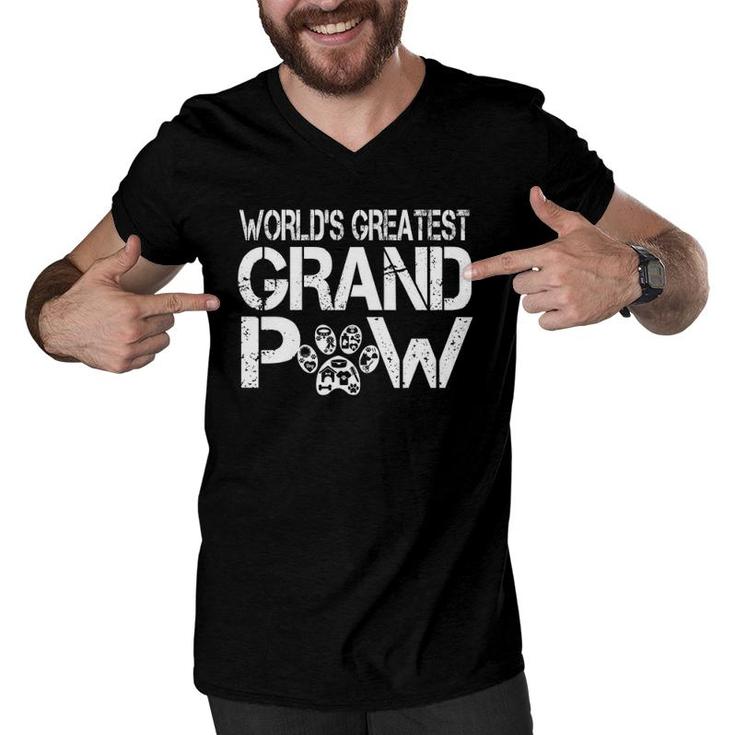 Mens Grandpaw  World's Greatest Grand Paw Fun Dogs Tee Men V-Neck Tshirt