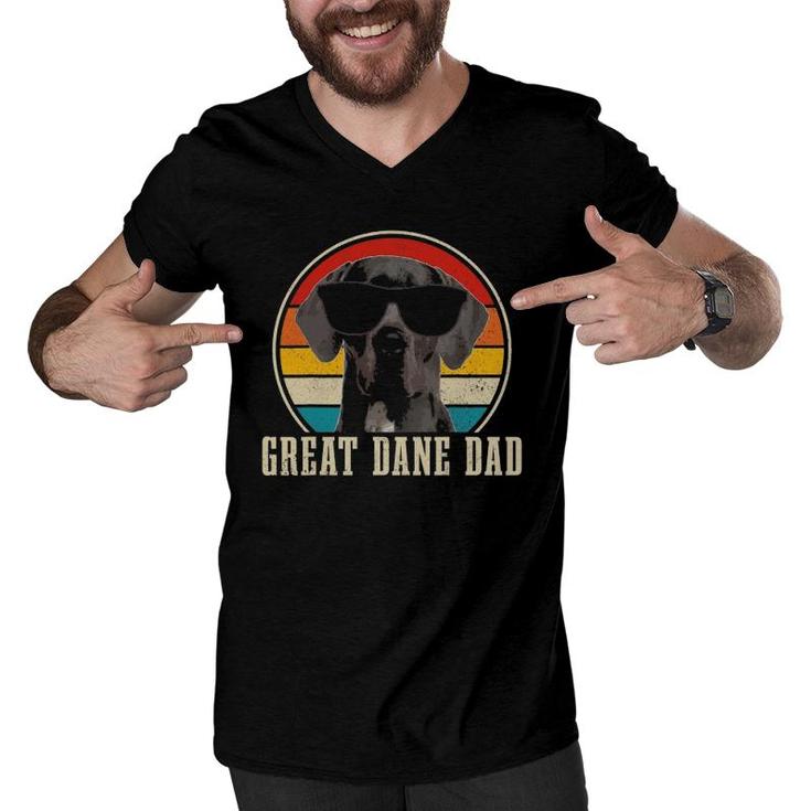 Mens Great Dane Dad Funny Dog Sunglasses Vintage Great Dane Men V-Neck Tshirt